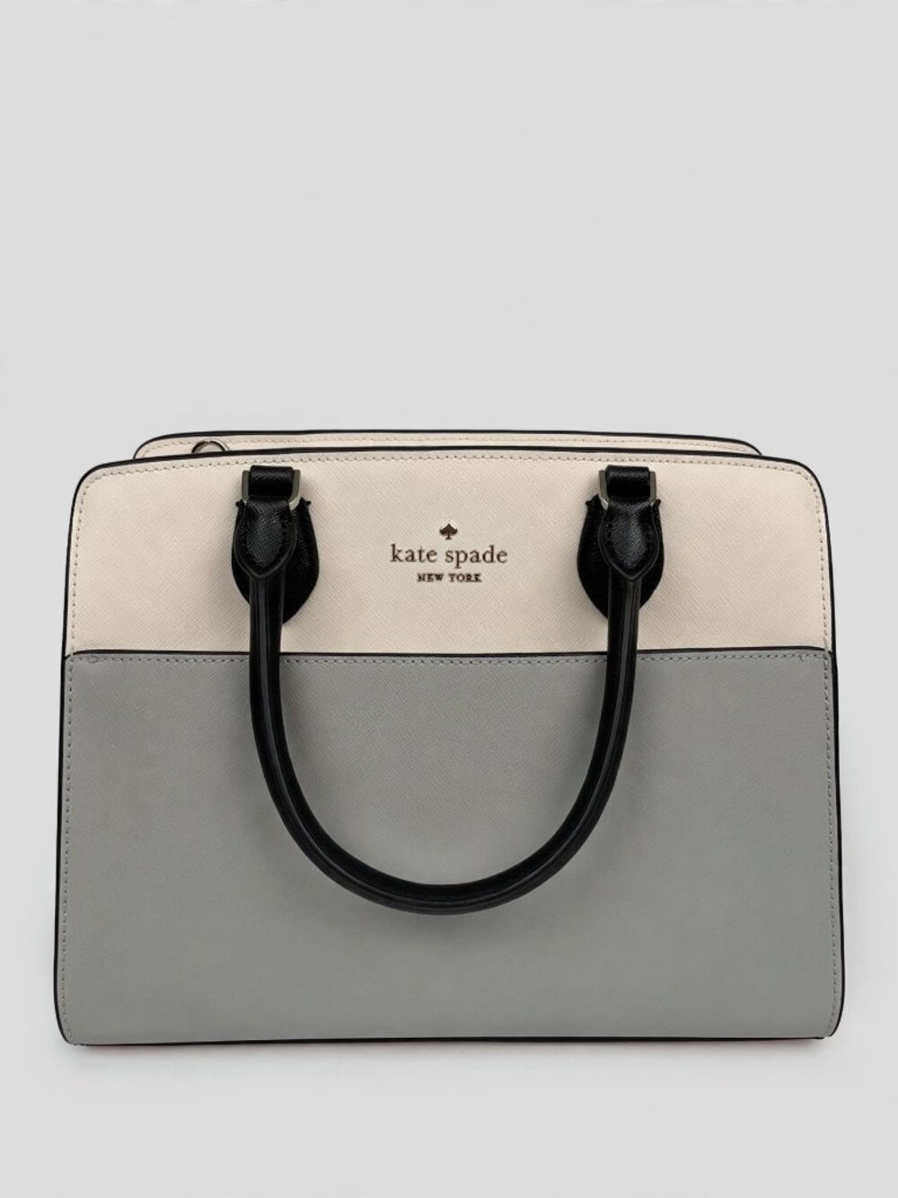 Kate Spade New York Two-Tone Satchel – Beige & Gray with Black Handles